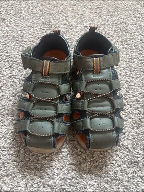 Eddie Bauer Olive Green Kids Sandals with Orange Trim